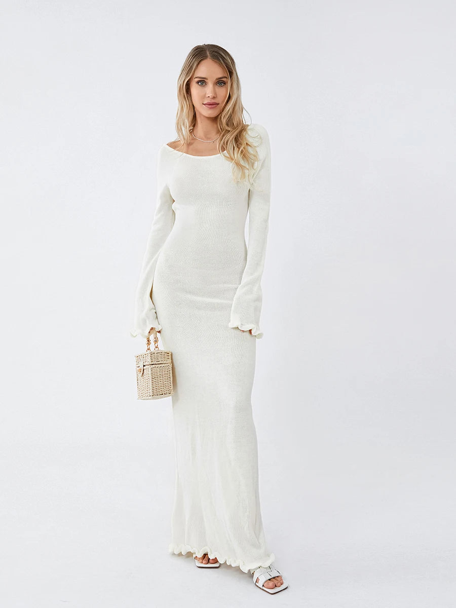 Stickad bodycon-klänning med knytdetalj och volangkant