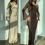 Satinklänning Dam Maxi | Eleganta Fläktarmar & Snörning